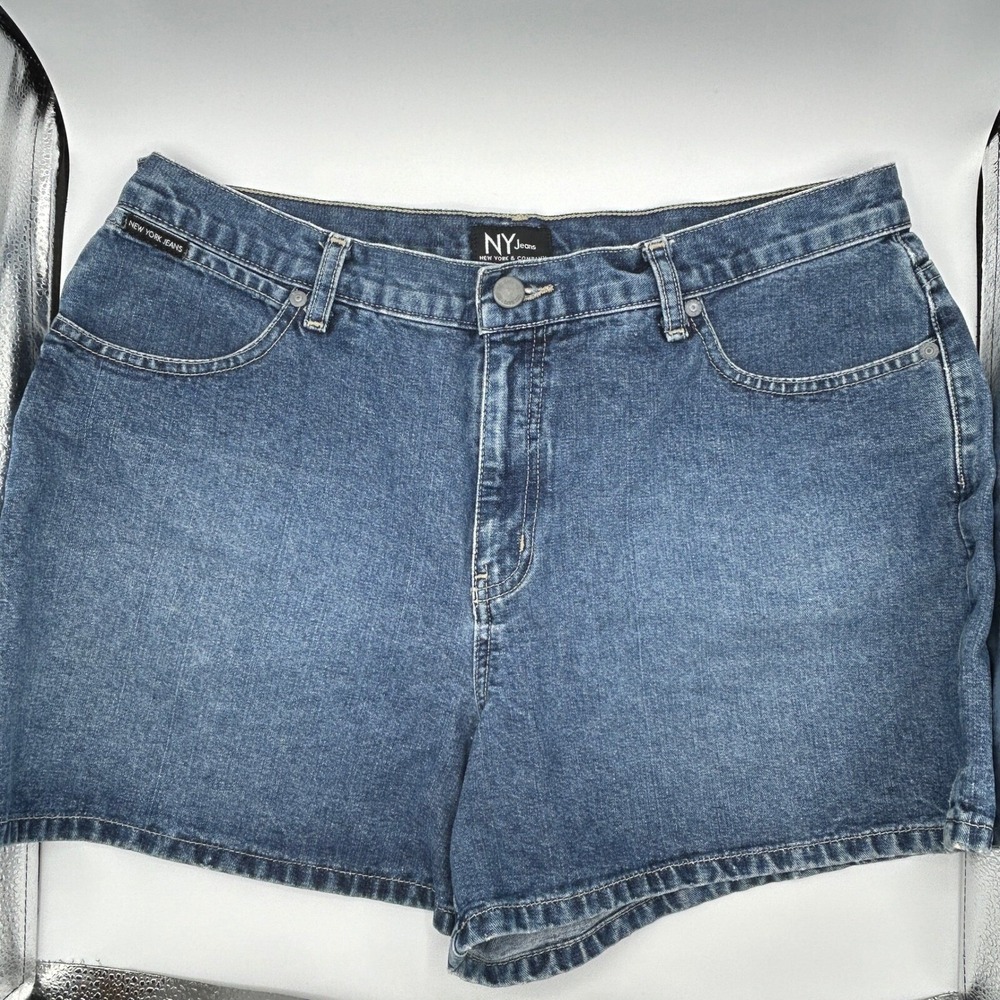 New York & Company NY Jeans Blue Denim Shorts High Rise 14 Medium‎ Wash Y2K Mom